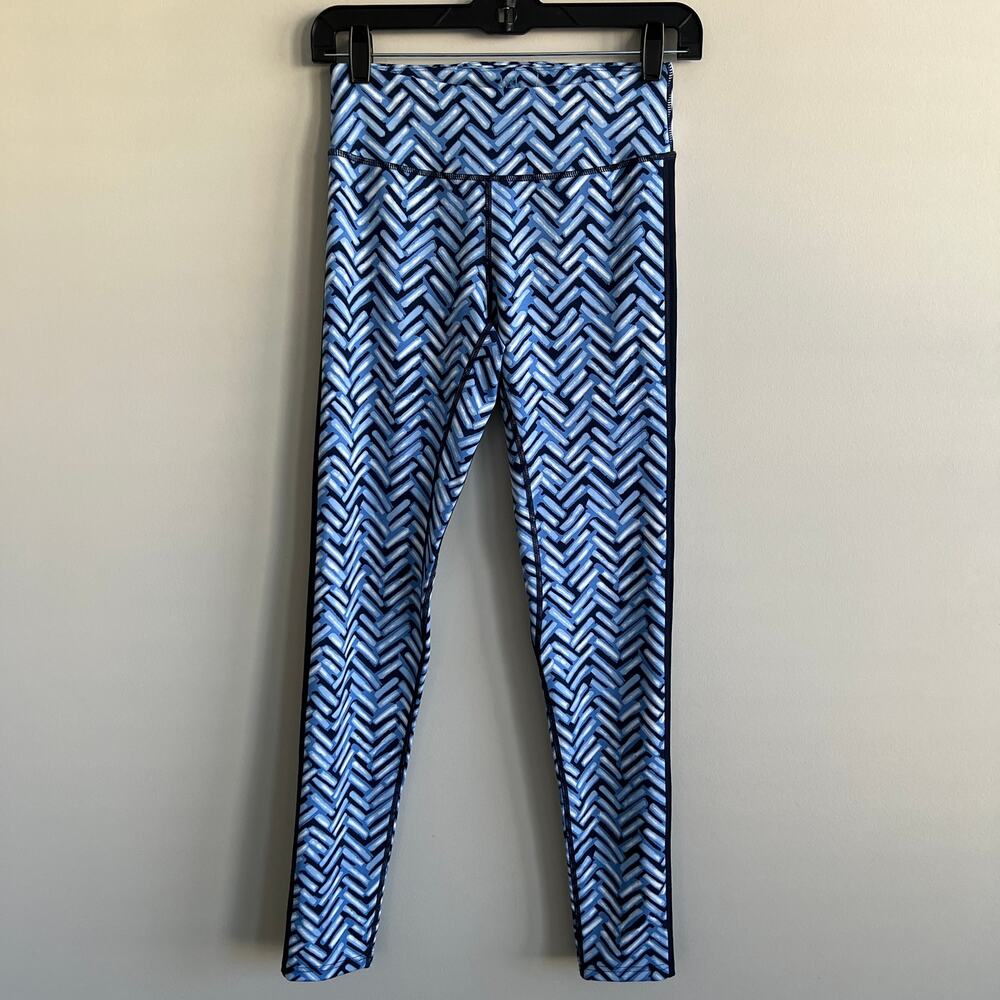 J. McLaughlin Lottie Pant Leggings Side Stripe Blue Ladder Geo XS NWT